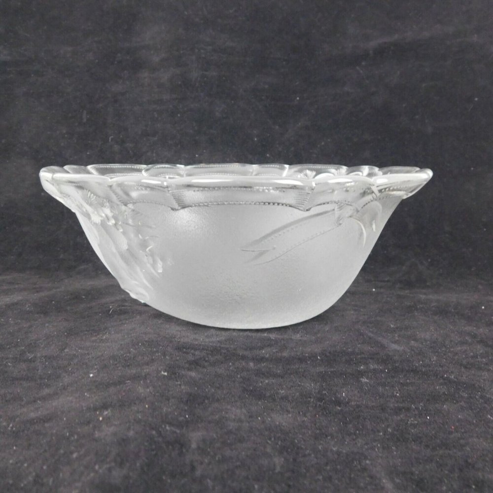 Mikasa Serving Bowl Festive Bells Embossed Oval Frosted Glass Scrolled Edge - Picture 4 of 8